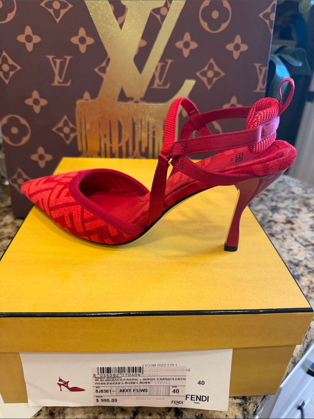 Fendi Red Knotted Slingback Pointed-Toe Heels